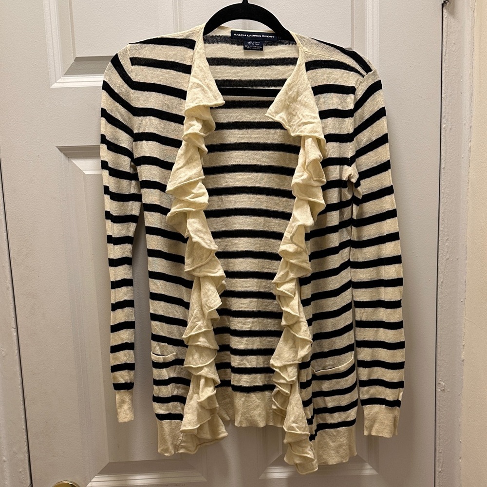 Ralph Lauren Black and Cream Striped Cardigan